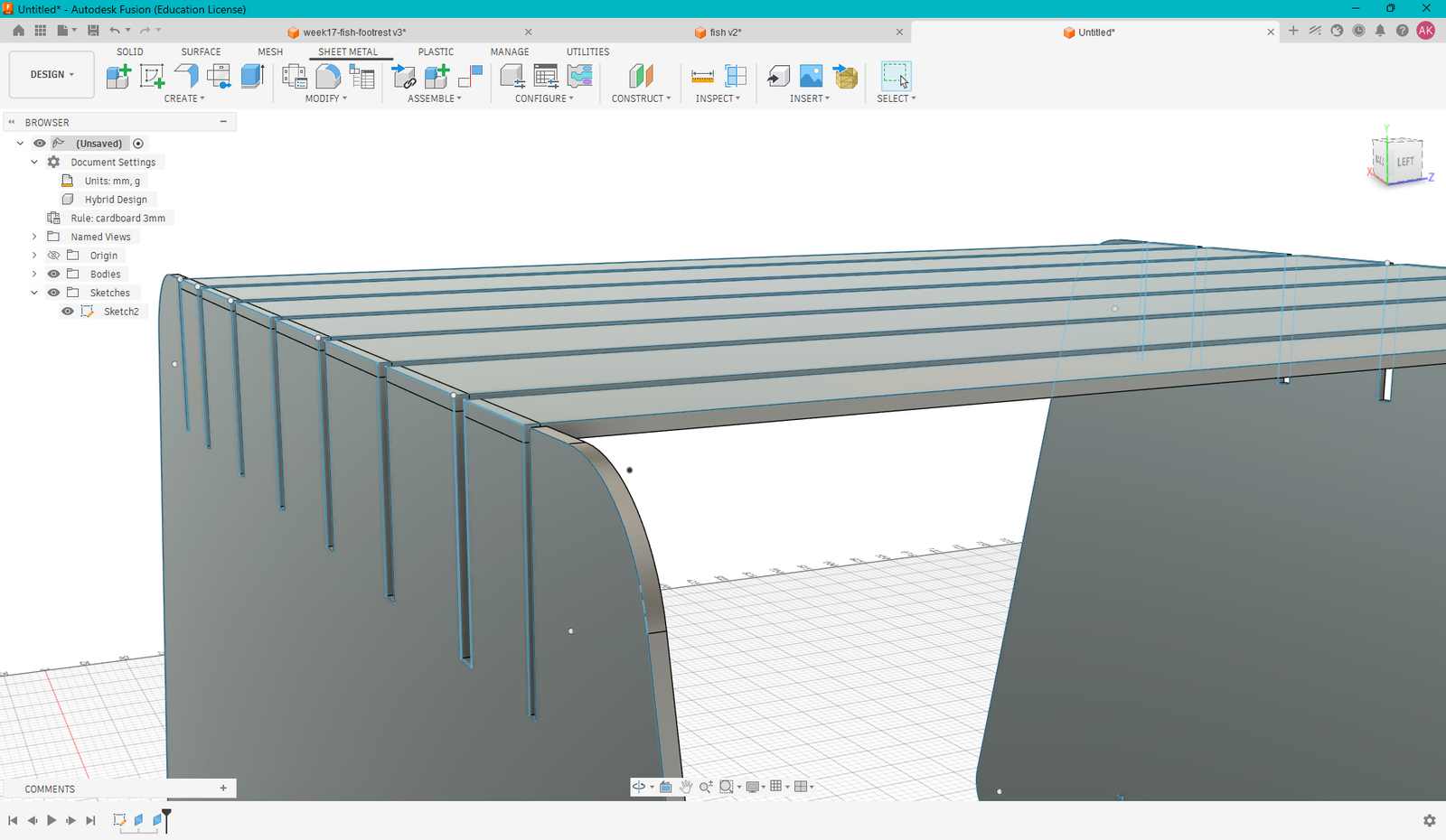 The panels are intersecting with the vertical panels. After creating the edge flange, I moved it above so that it lies on top and does not intersect.